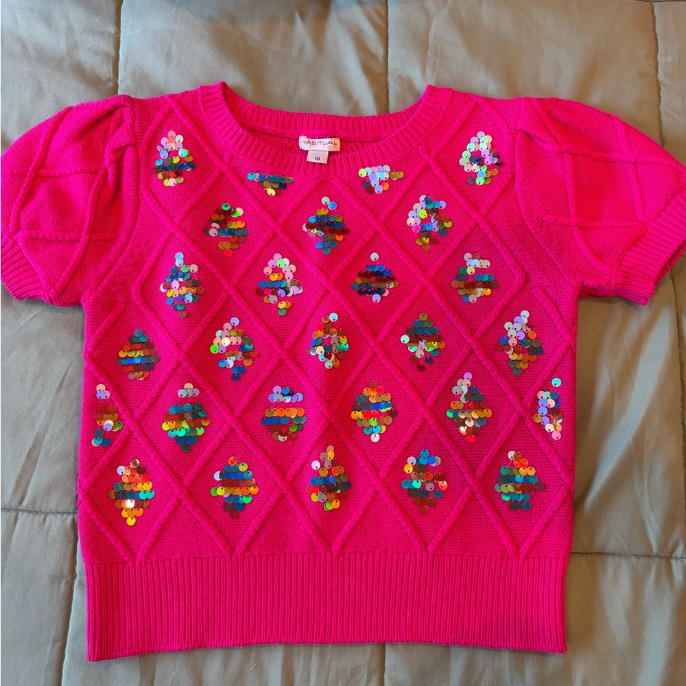 Habitual Girls' Hot Pink Sequin Short Sleeve Sweater Top